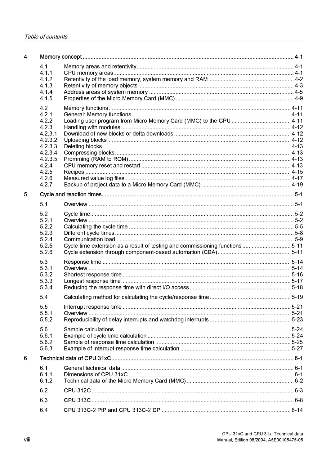 Siemens S7-300 appendix Table of contents 