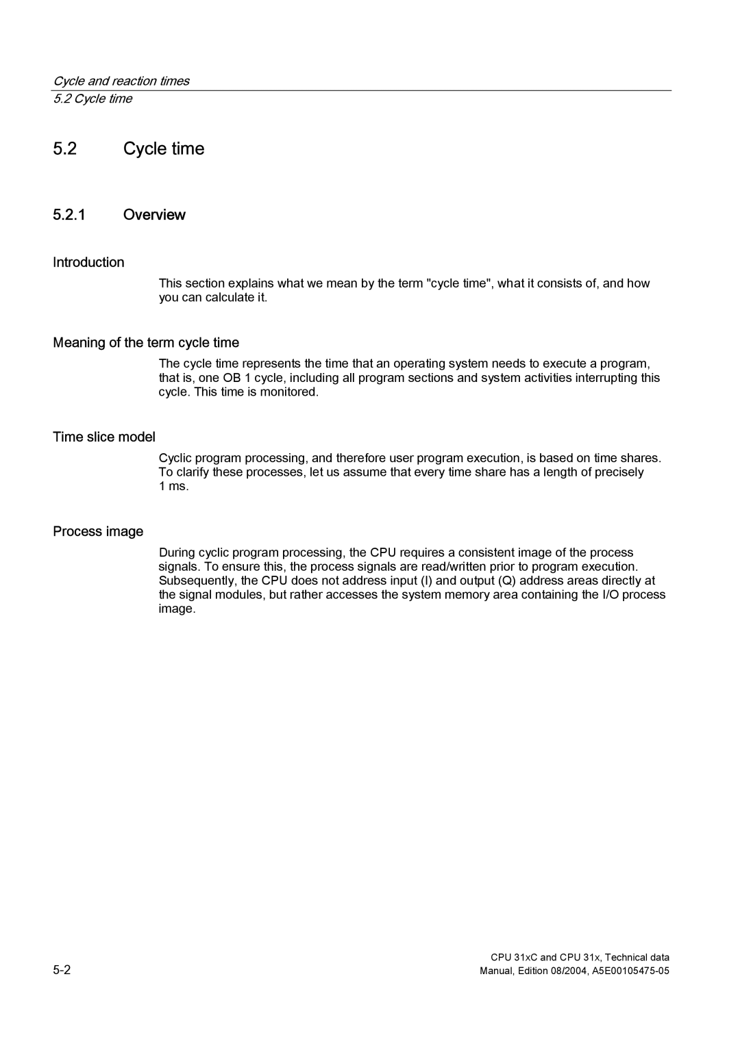 Siemens S7-300 appendix Cycle time, Overview, Meaning of the term cycle time, Time slice model 