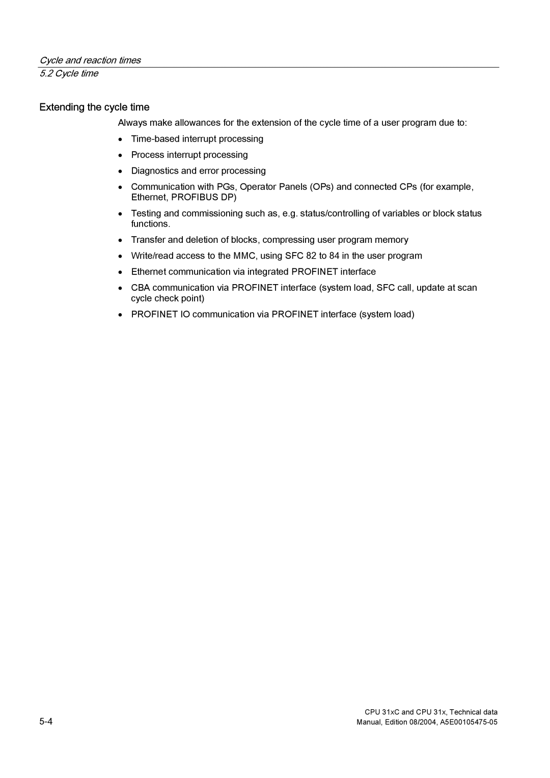 Siemens S7-300 appendix Extending the cycle time 