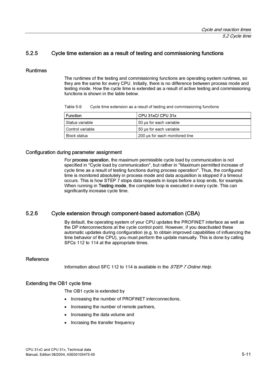 Siemens S7-300 Cycle extension through component-based automation CBA, Runtimes, Configuration during parameter assignment 