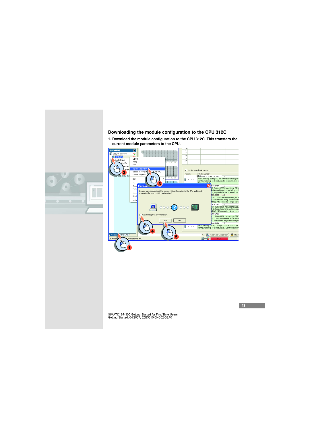 Siemens S7-300 manual Downloading the module configuration to the CPU 312C 