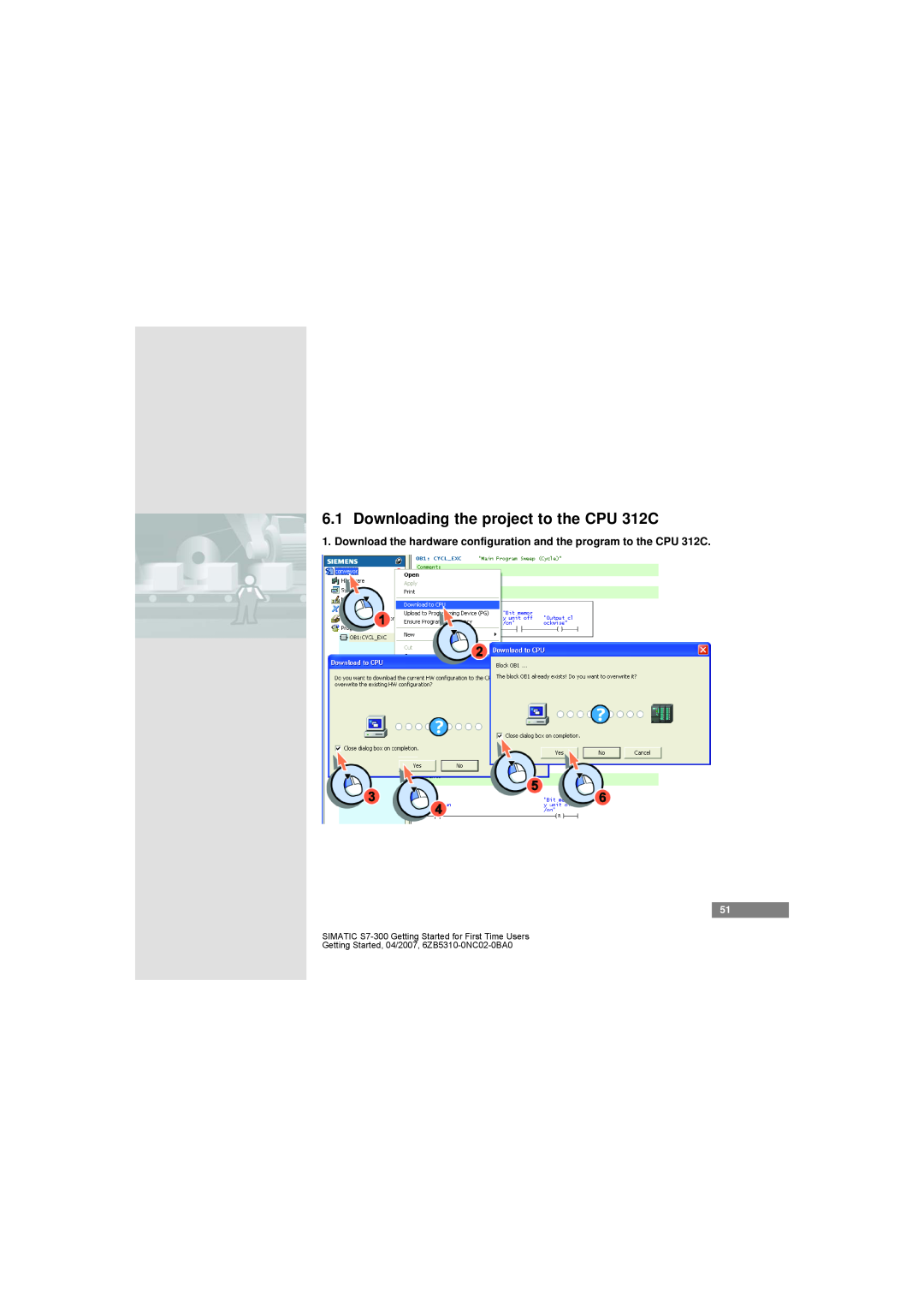 Siemens S7-300 manual Downloading the project to the CPU 312C 