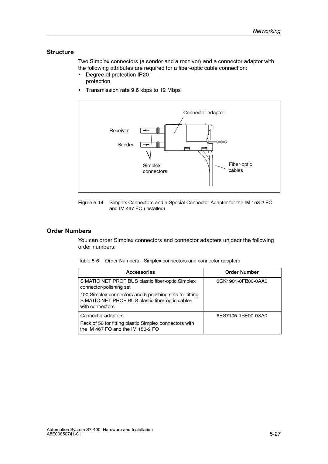 Siemens S7-400 installation manual Structure, Accessories Order Number 