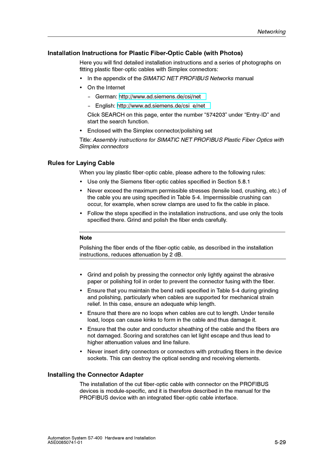 Siemens S7-400 installation manual Rules for Laying Cable, Installing the Connector Adapter 