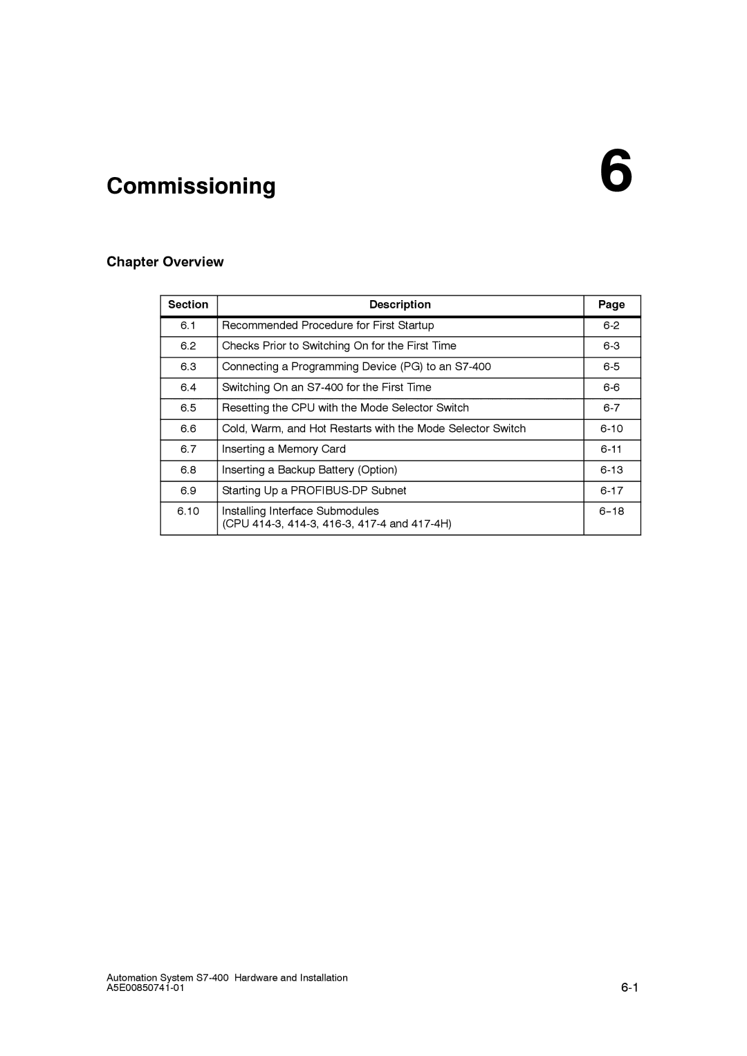 Siemens S7-400 installation manual Commissioning 