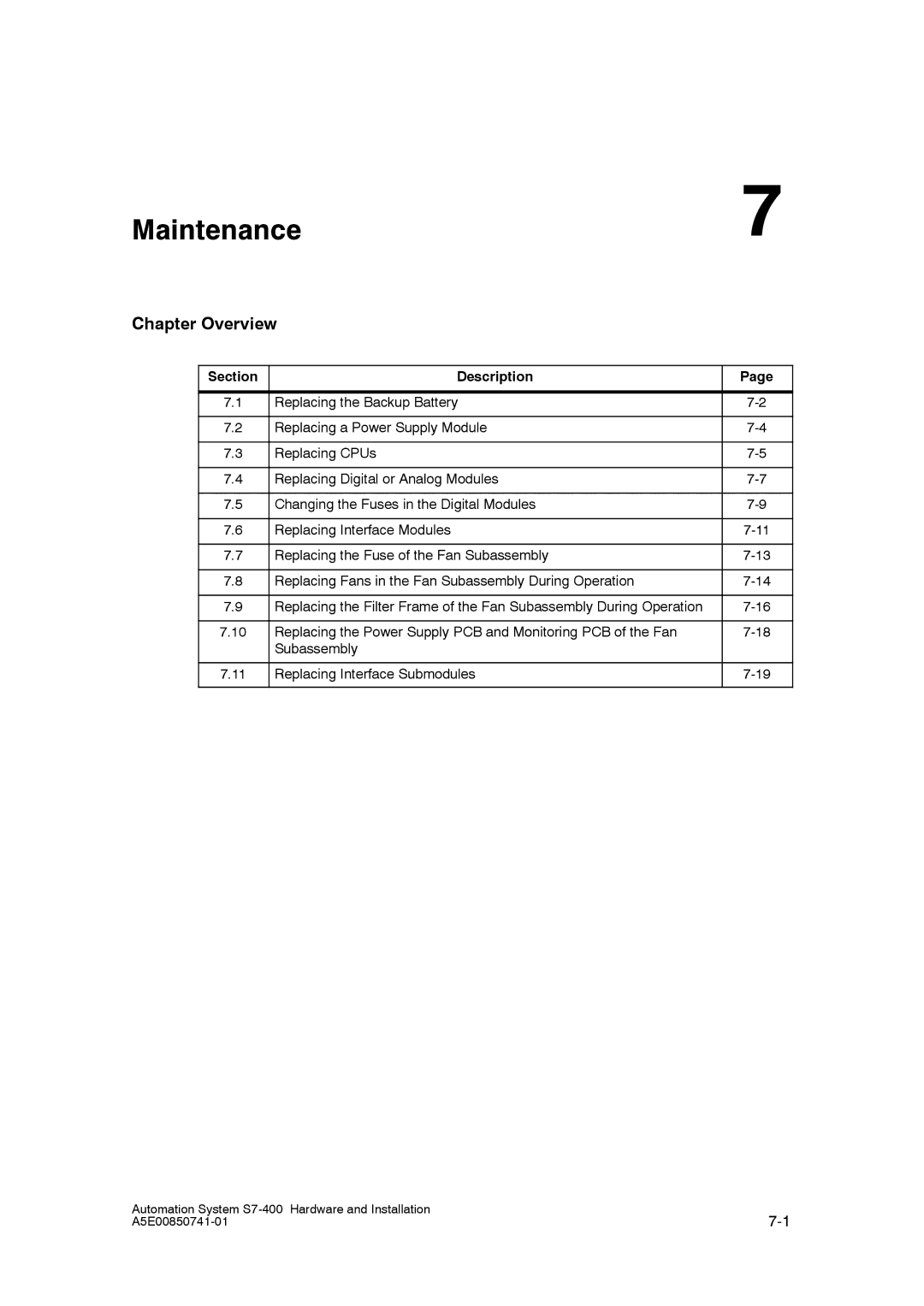 Siemens S7-400 installation manual Maintenance 