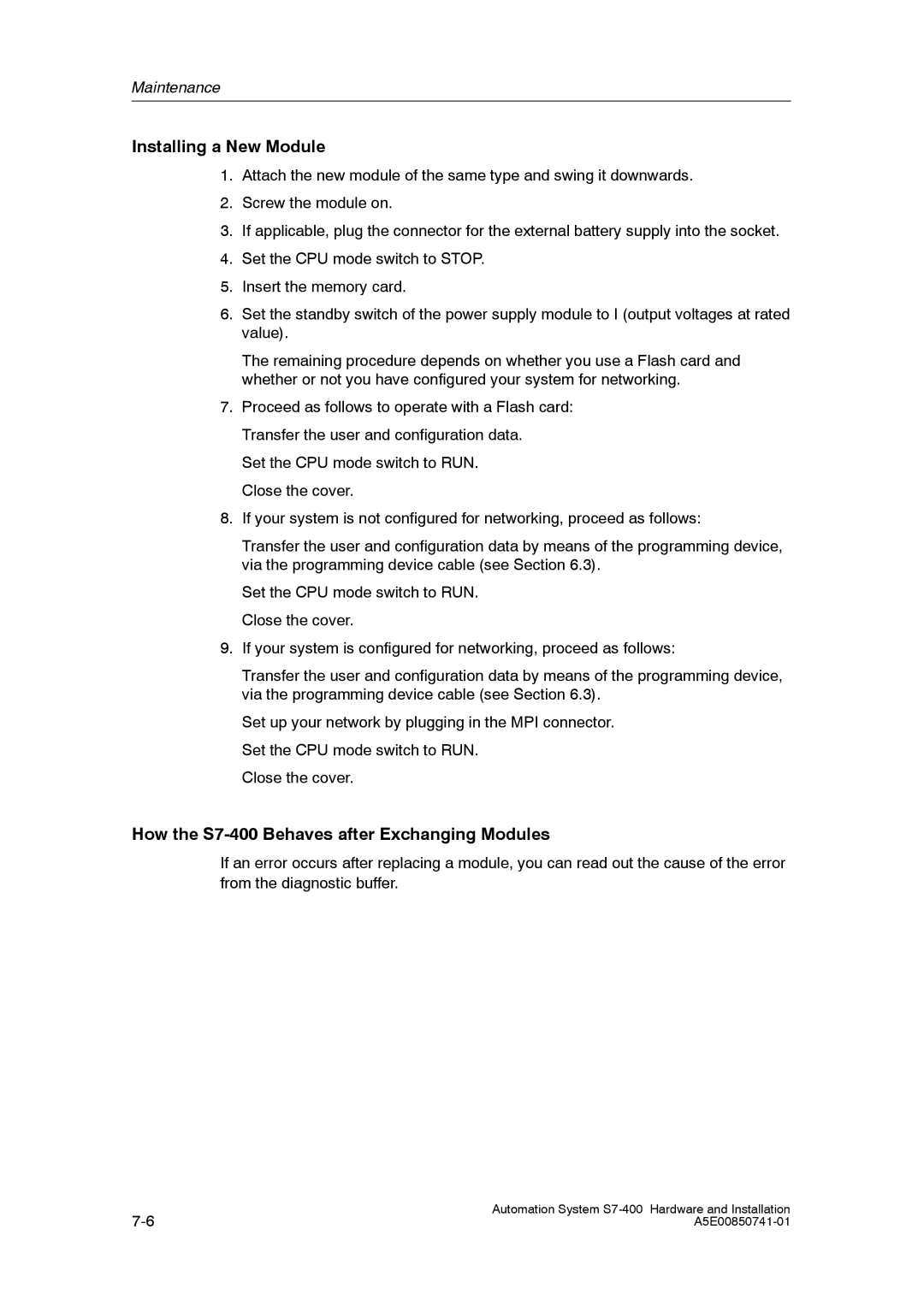 Siemens S7-400 installation manual Installing a New Module 