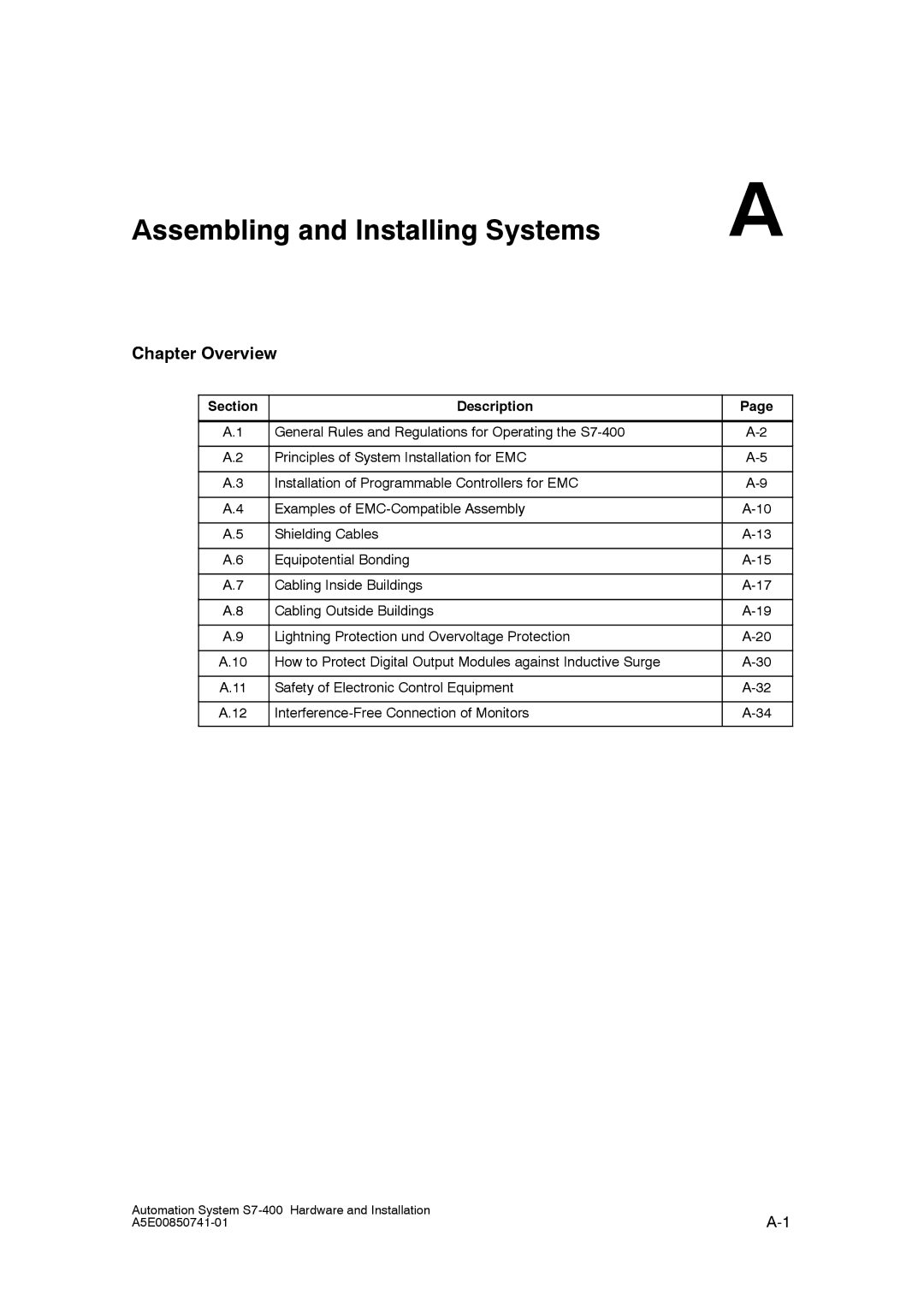 Siemens S7-400 installation manual Assembling and Installing Systems 