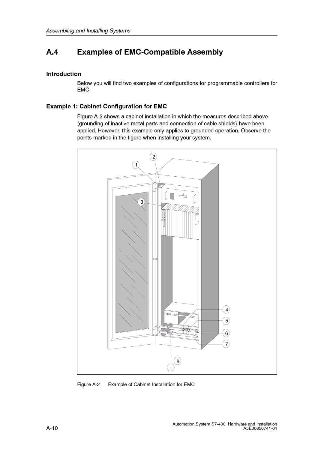 Siemens S7-400 installation manual Examples of EMC-Compatible Assembly, Example 1 Cabinet Configuration for EMC 