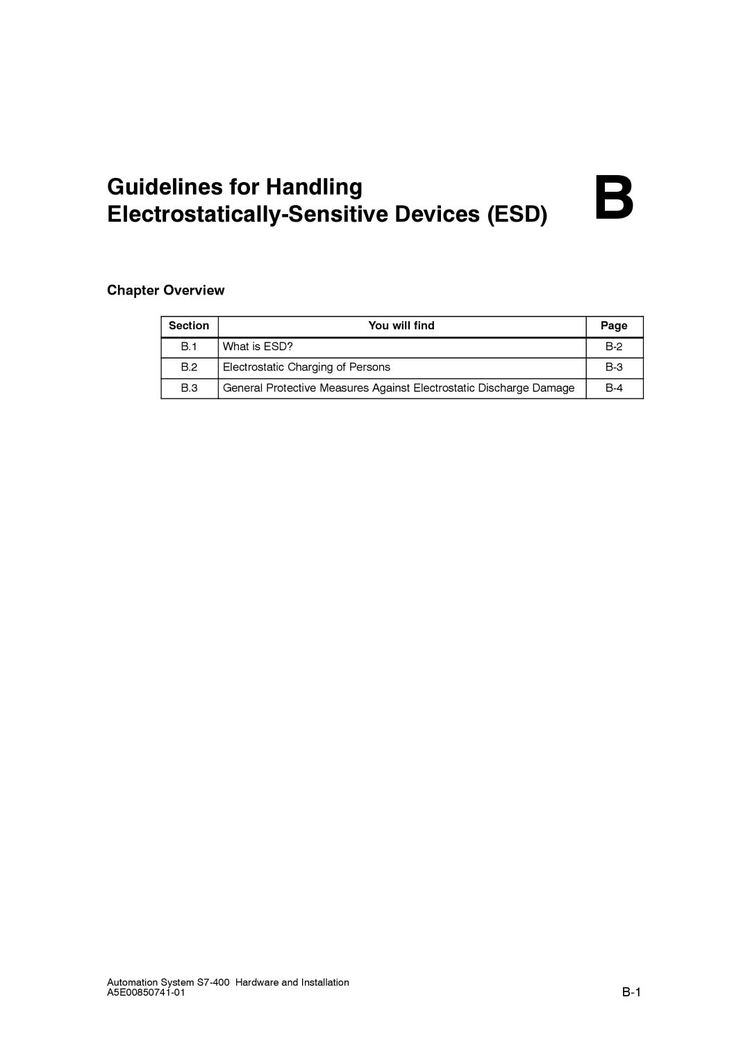 Siemens S7-400 installation manual Chapter Overview, Section You will find 