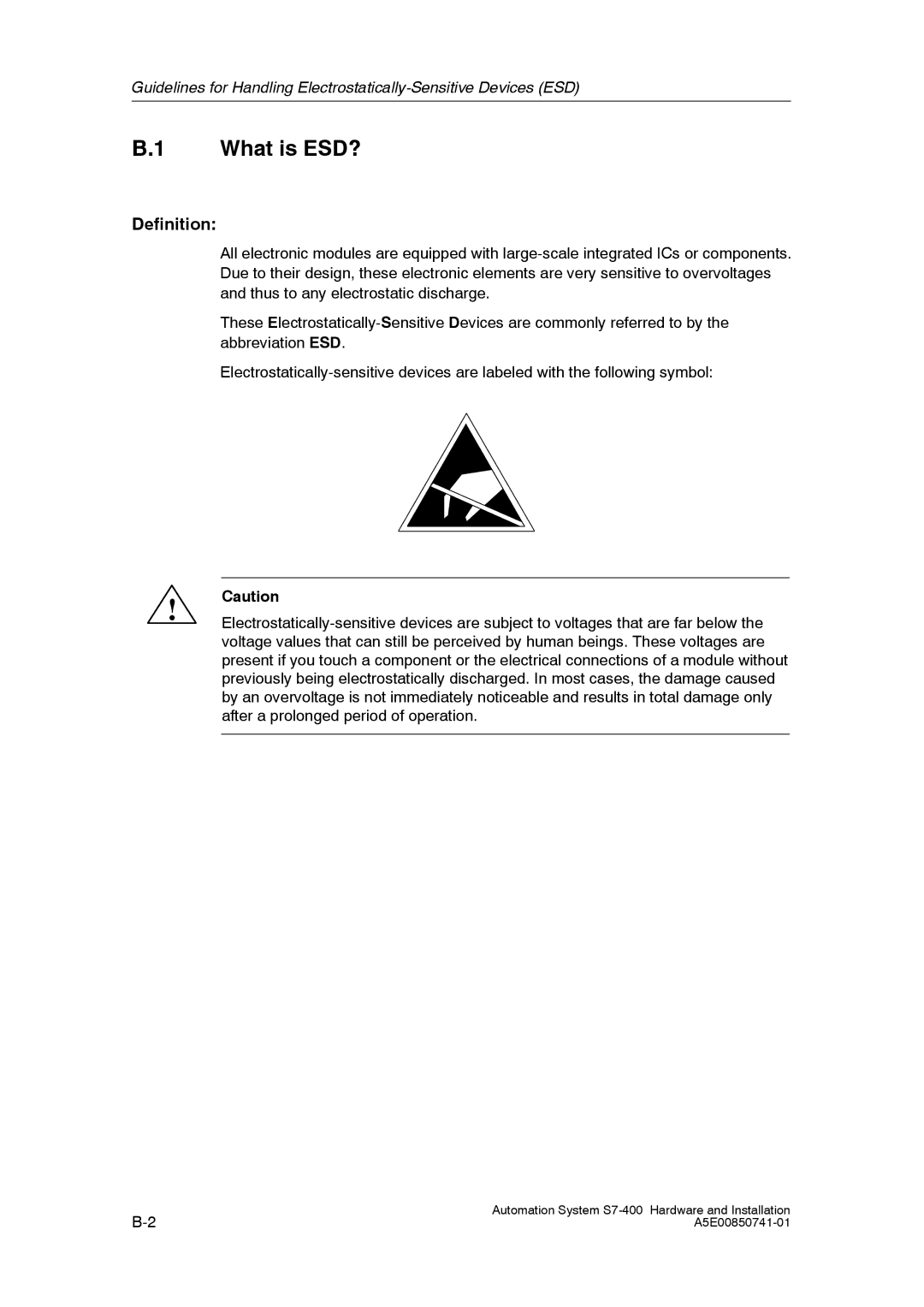 Siemens S7-400 installation manual What is ESD?, Definition 