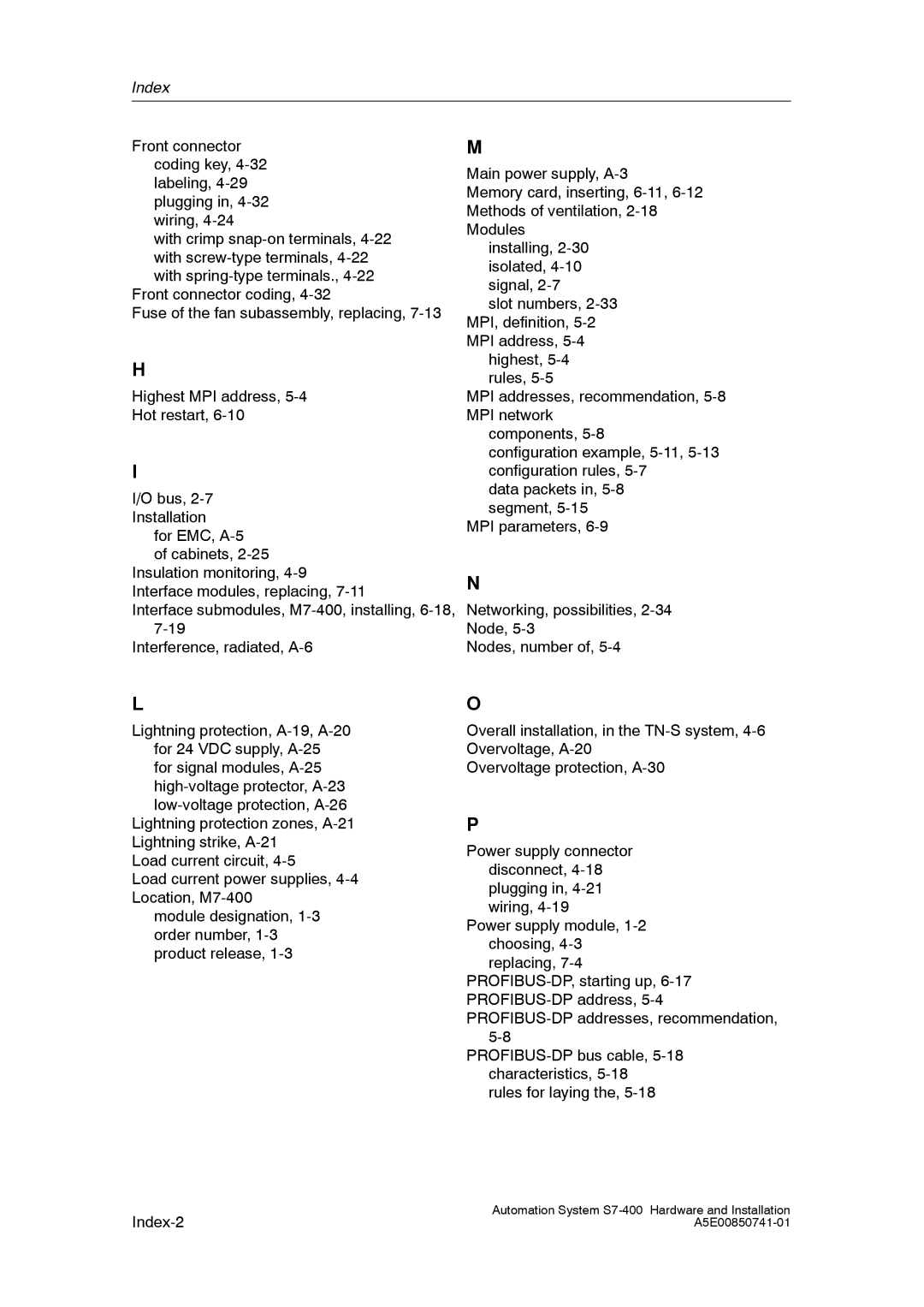 Siemens S7-400 installation manual Index 