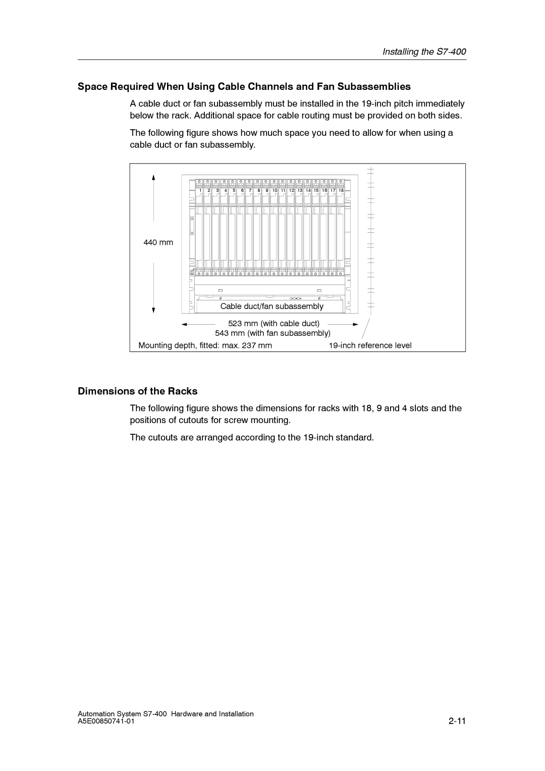 Siemens S7-400 installation manual Dimensions of the Racks 