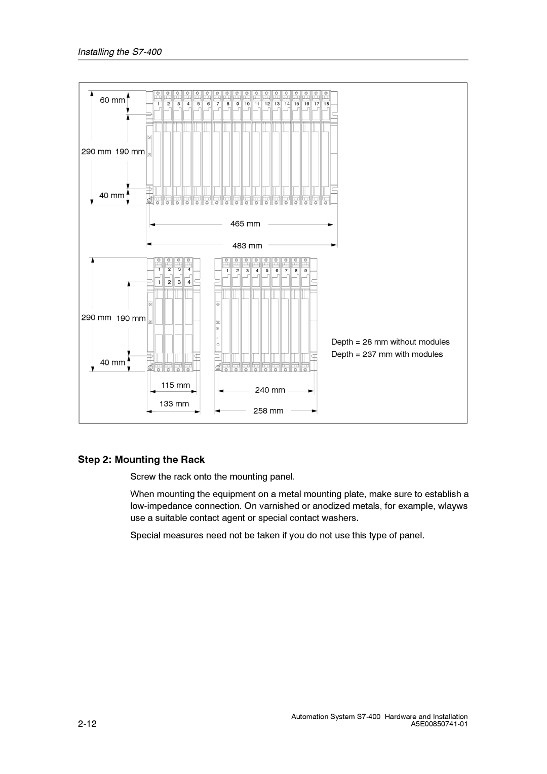 Siemens S7-400 installation manual Mounting the Rack 