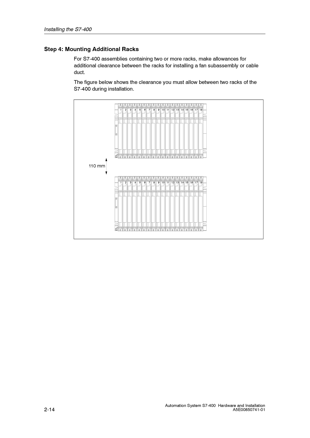 Siemens S7-400 installation manual Mounting Additional Racks 