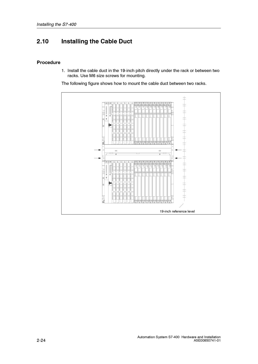 Siemens S7-400 installation manual Installing the Cable Duct 