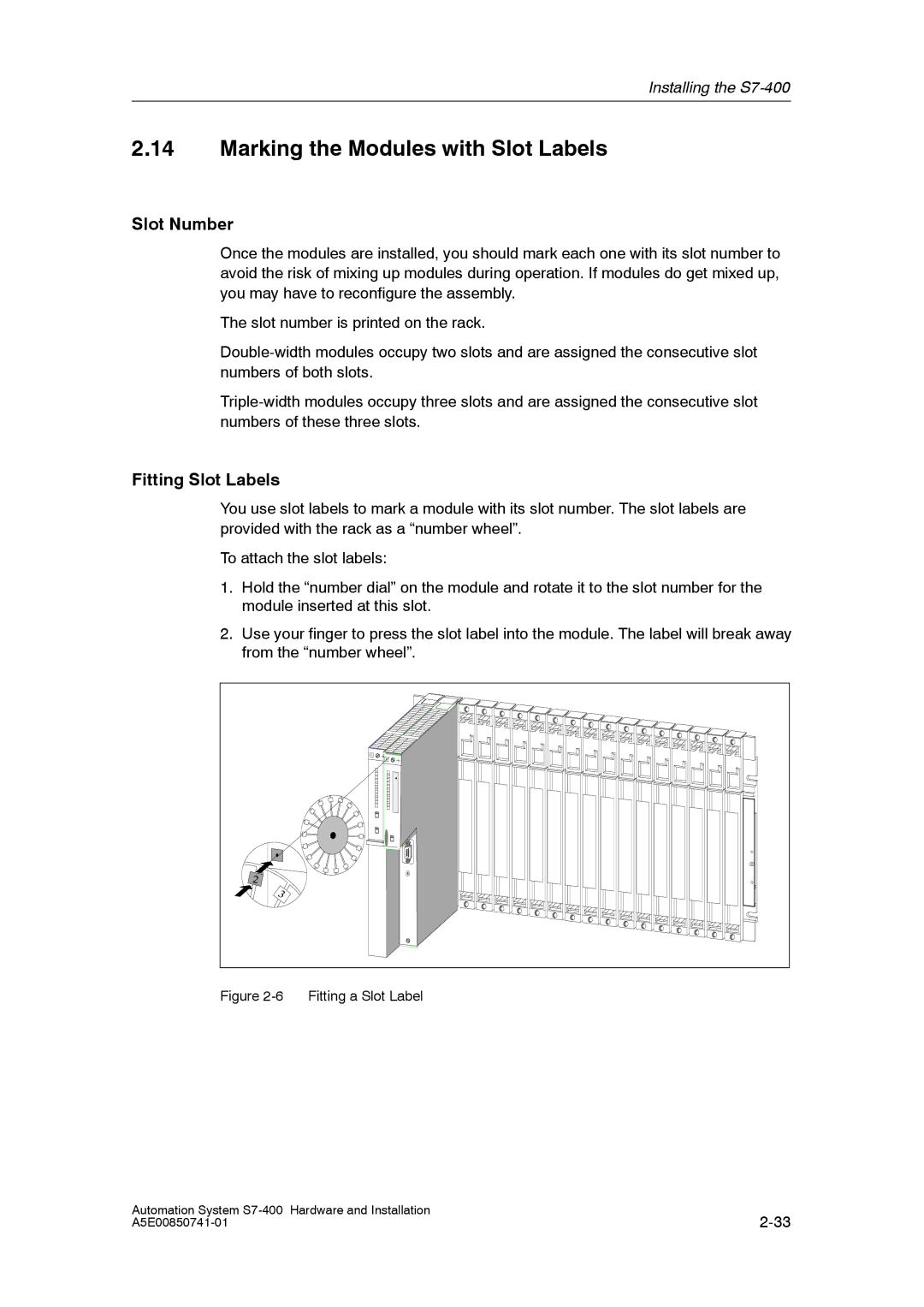 Siemens S7-400 installation manual Marking the Modules with Slot Labels, Slot Number, Fitting Slot Labels 