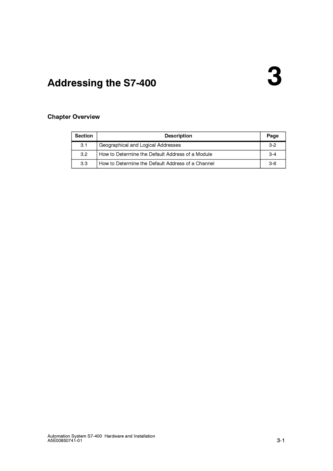 Siemens installation manual Addressing the S7-400 