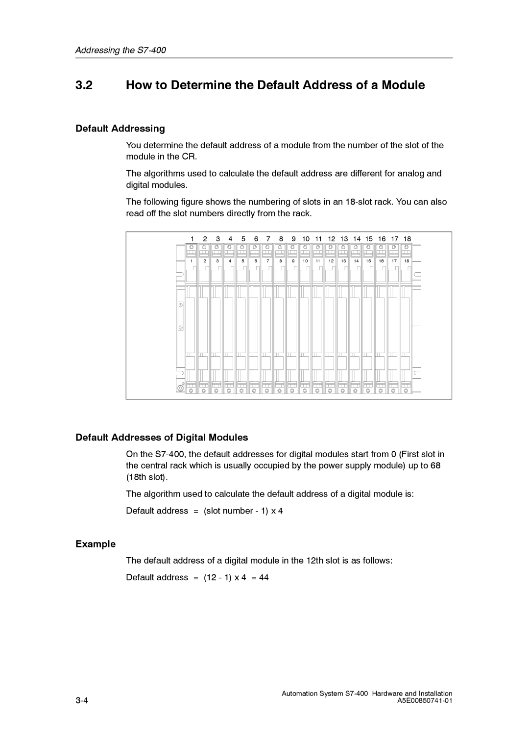 Siemens S7-400 How to Determine the Default Address of a Module, Default Addresses of Digital Modules, Example 