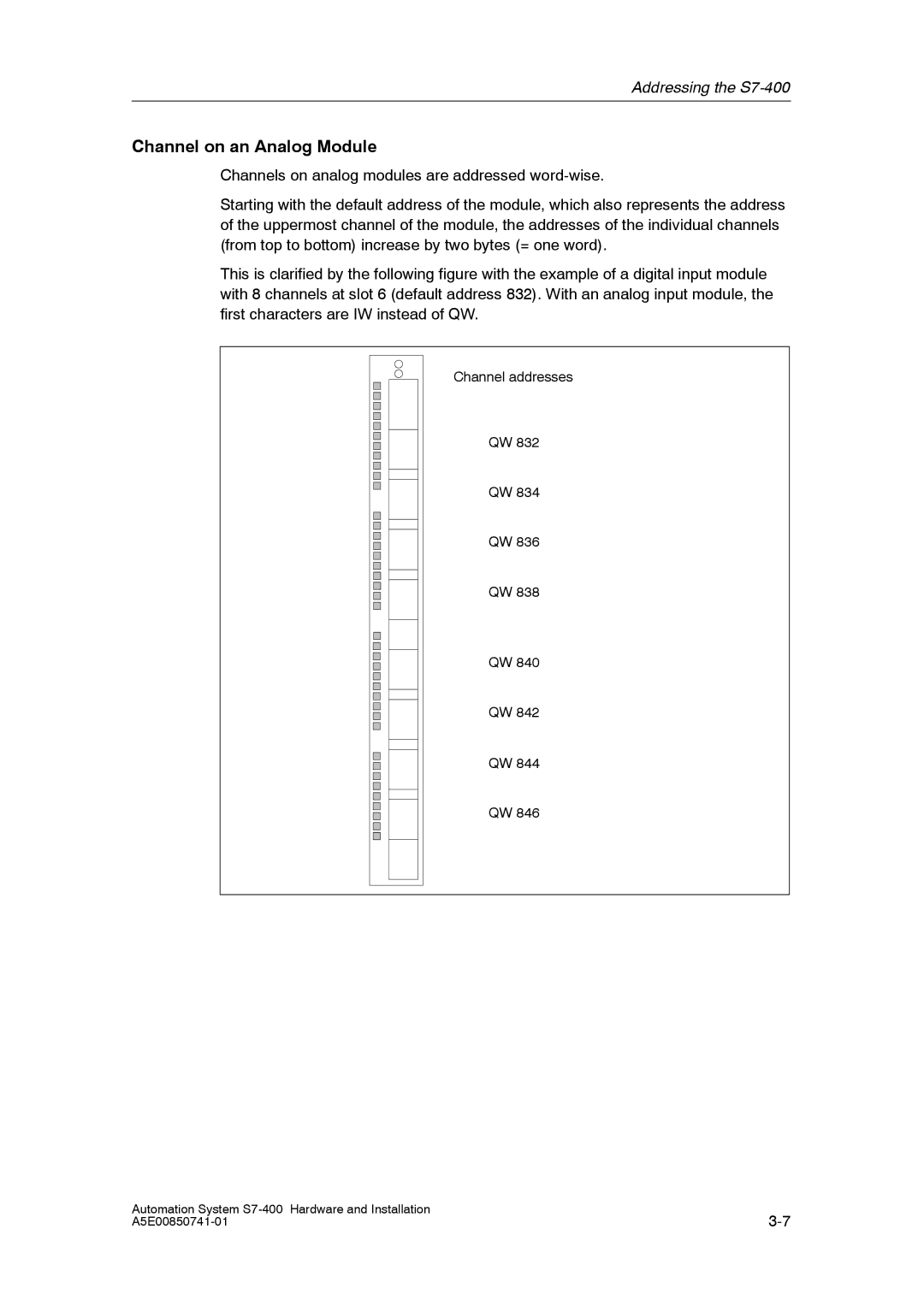 Siemens S7-400 installation manual Channel on an Analog Module 