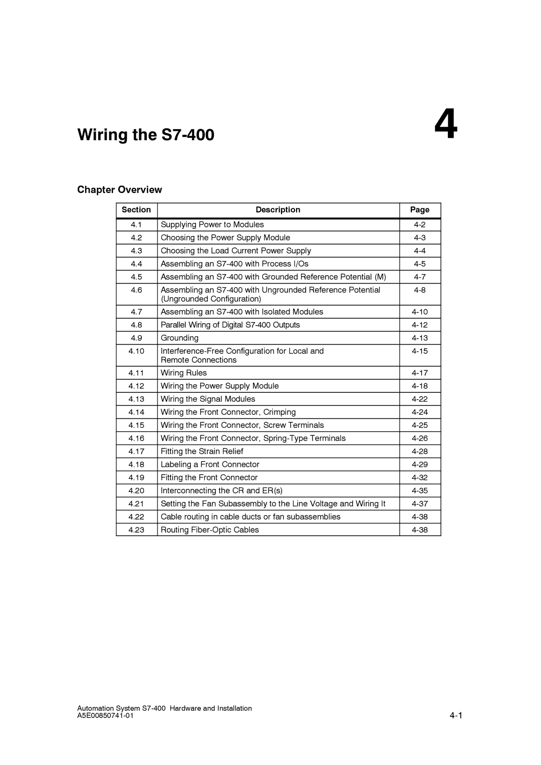 Siemens installation manual Wiring the S7-400 