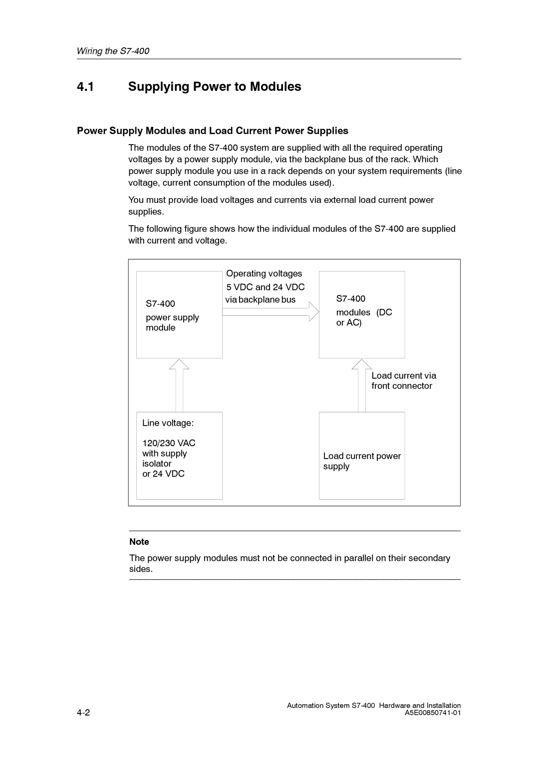 Siemens S7-400 installation manual Supplying Power to Modules, Power Supply Modules and Load Current Power Supplies 