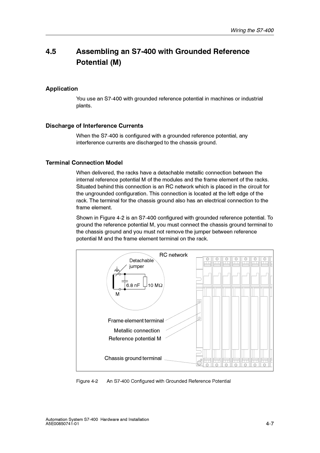 Siemens Assembling an S7-400 with Grounded Reference Potential M, Application, Discharge of Interference Currents 