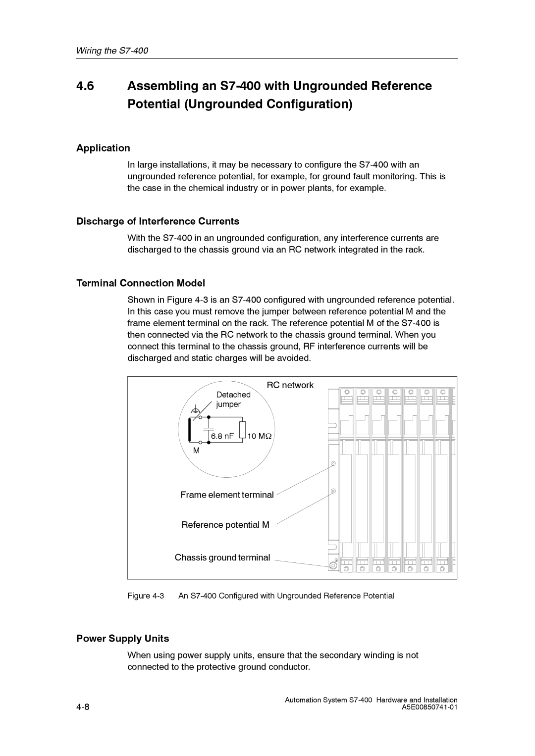 Siemens installation manual Power Supply Units, An S7-400 Configured with Ungrounded Reference Potential 