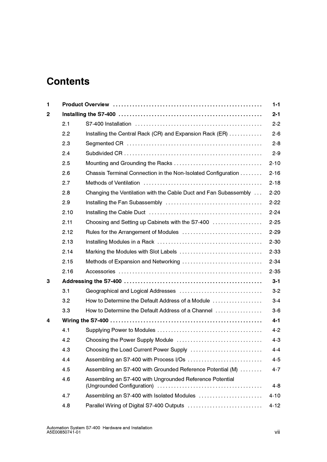 Siemens S7-400 installation manual Contents 