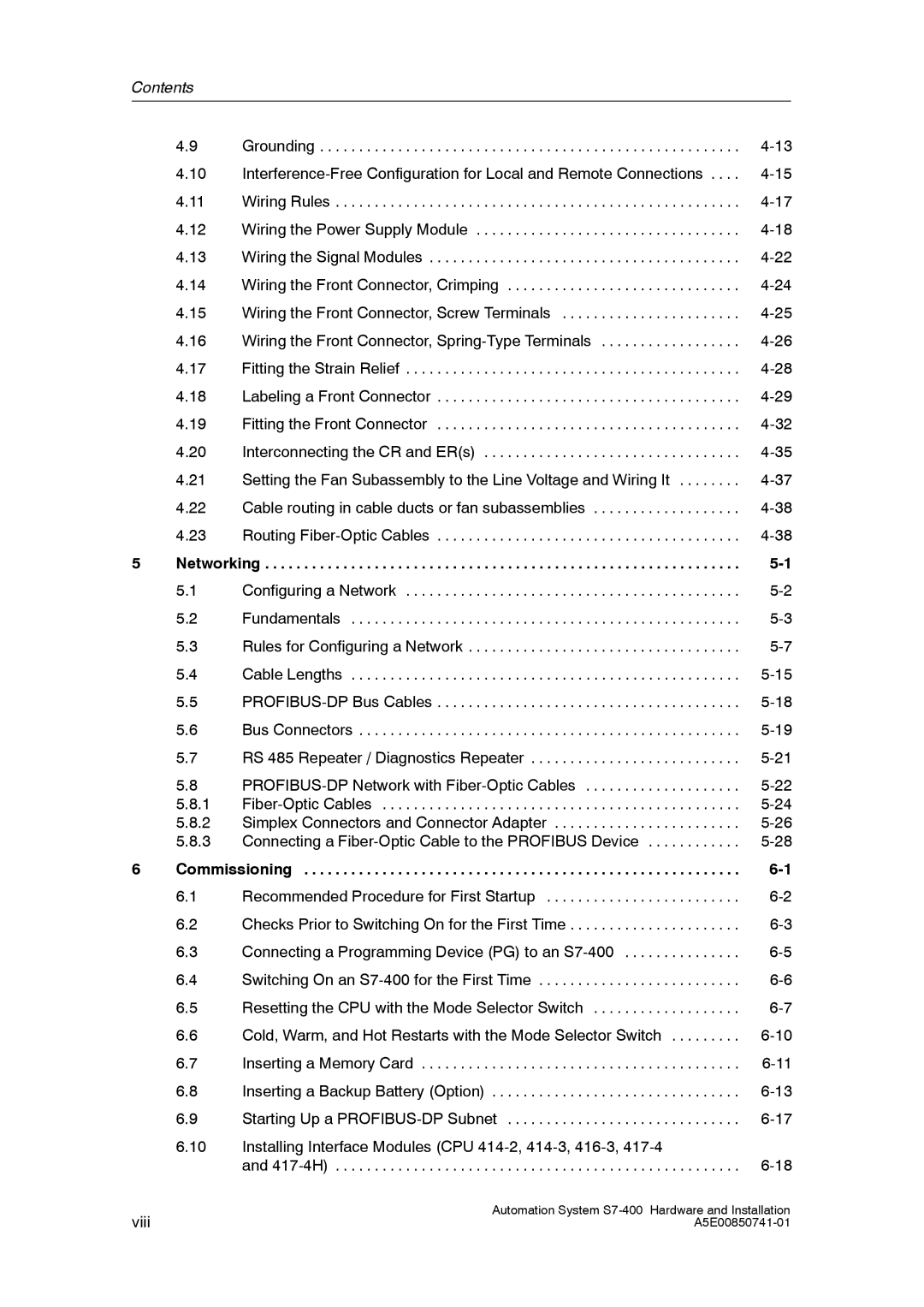 Siemens S7-400 installation manual Contents 