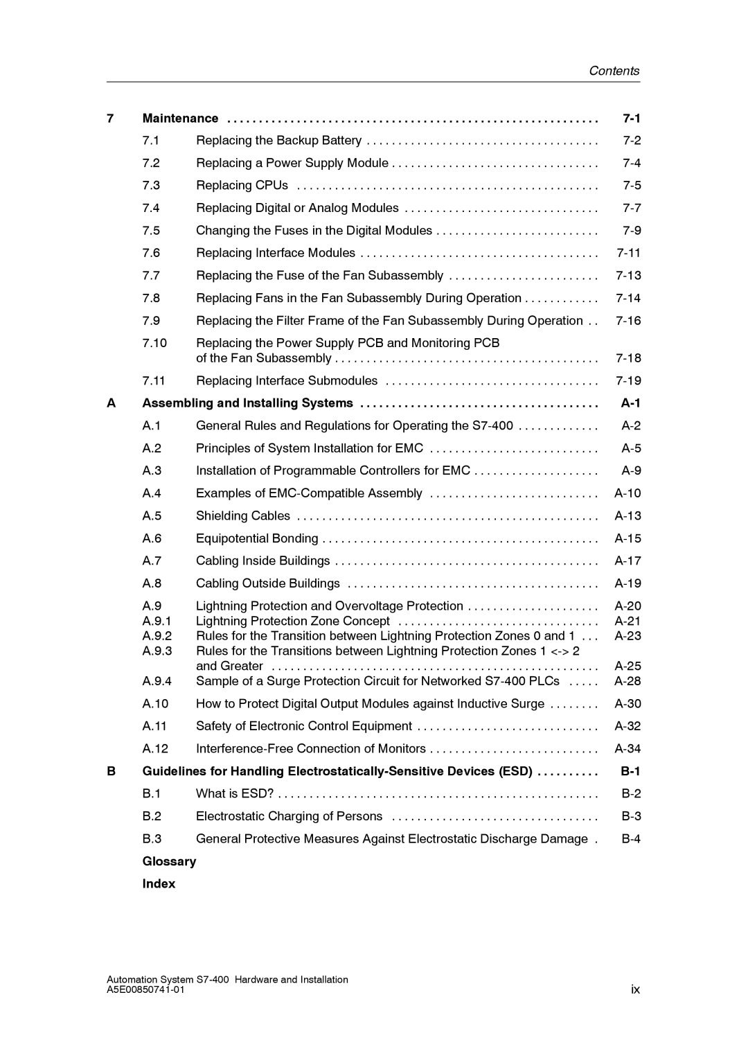 Siemens S7-400 installation manual Maintenance, Assembling and Installing Systems 