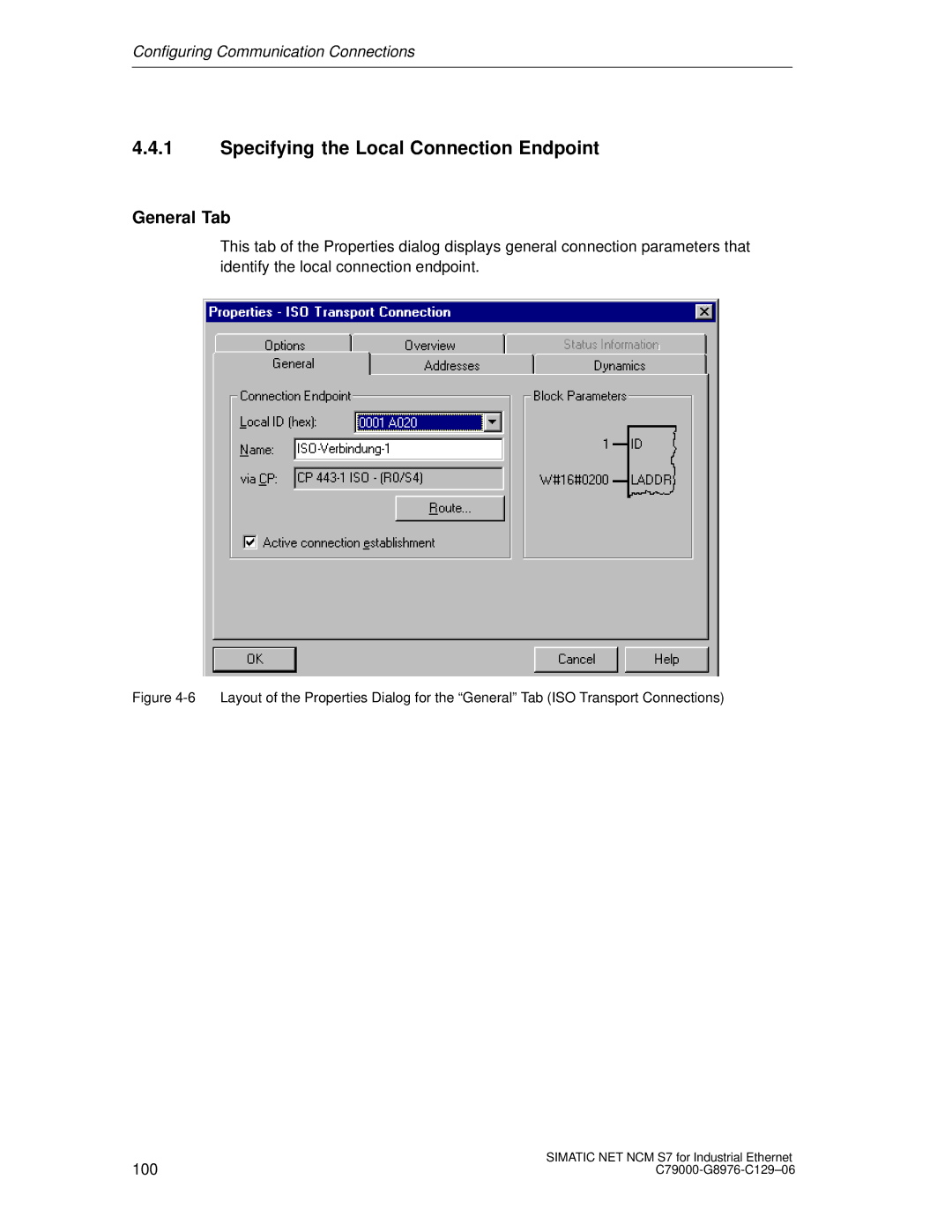 Siemens S7 appendix Specifying the Local Connection Endpoint, General Tab 