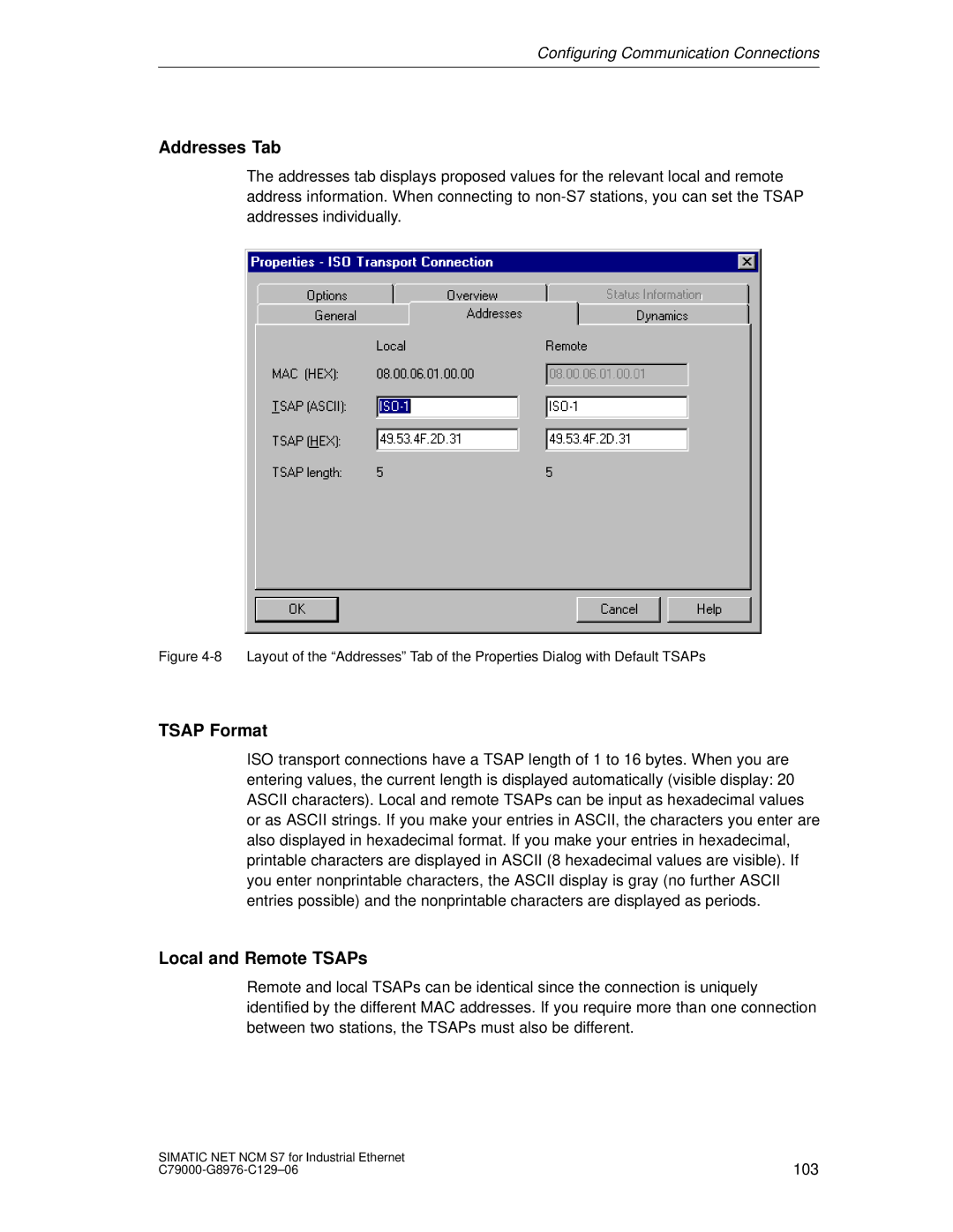 Siemens S7 appendix Tsap Format, Local and Remote TSAPs 