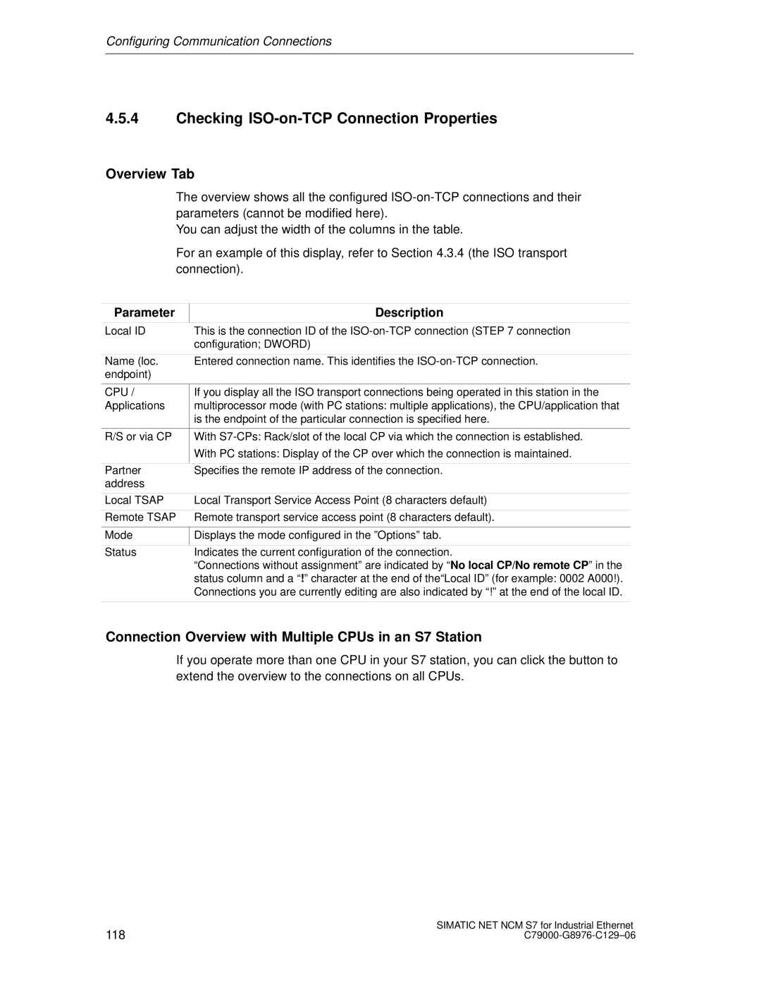 Siemens S7 appendix Checking ISO-on-TCP Connection Properties, Overview Tab 