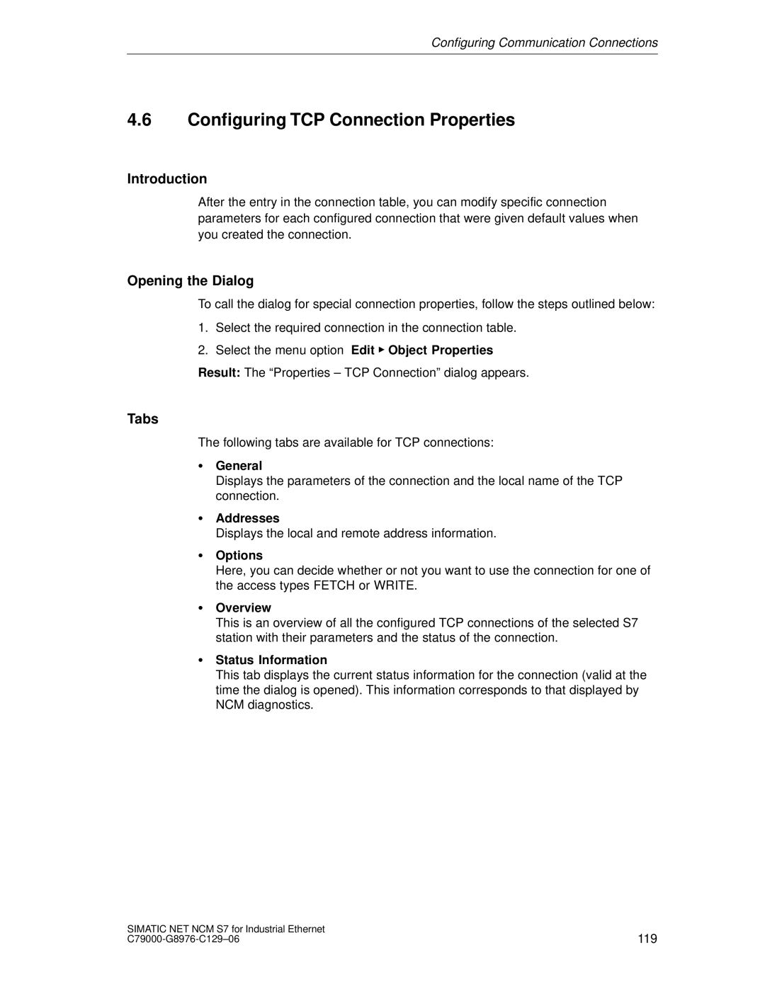 Siemens S7 appendix Configuring TCP Connection Properties, Introduction 