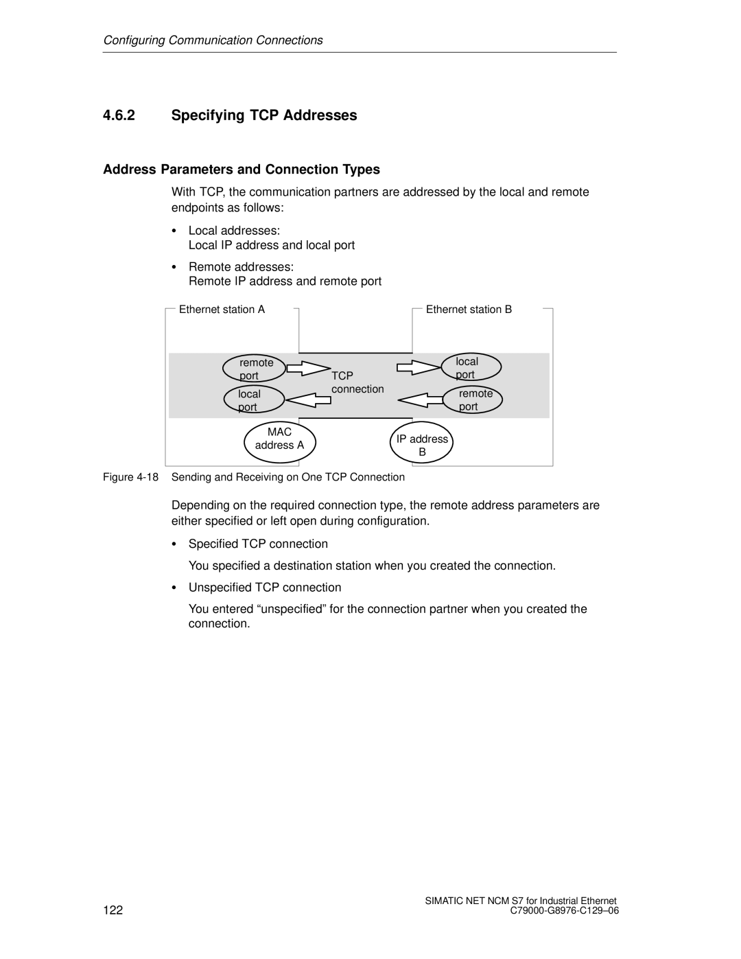 Siemens S7 appendix Specifying TCP Addresses, Address Parameters and Connection Types, Tcp 