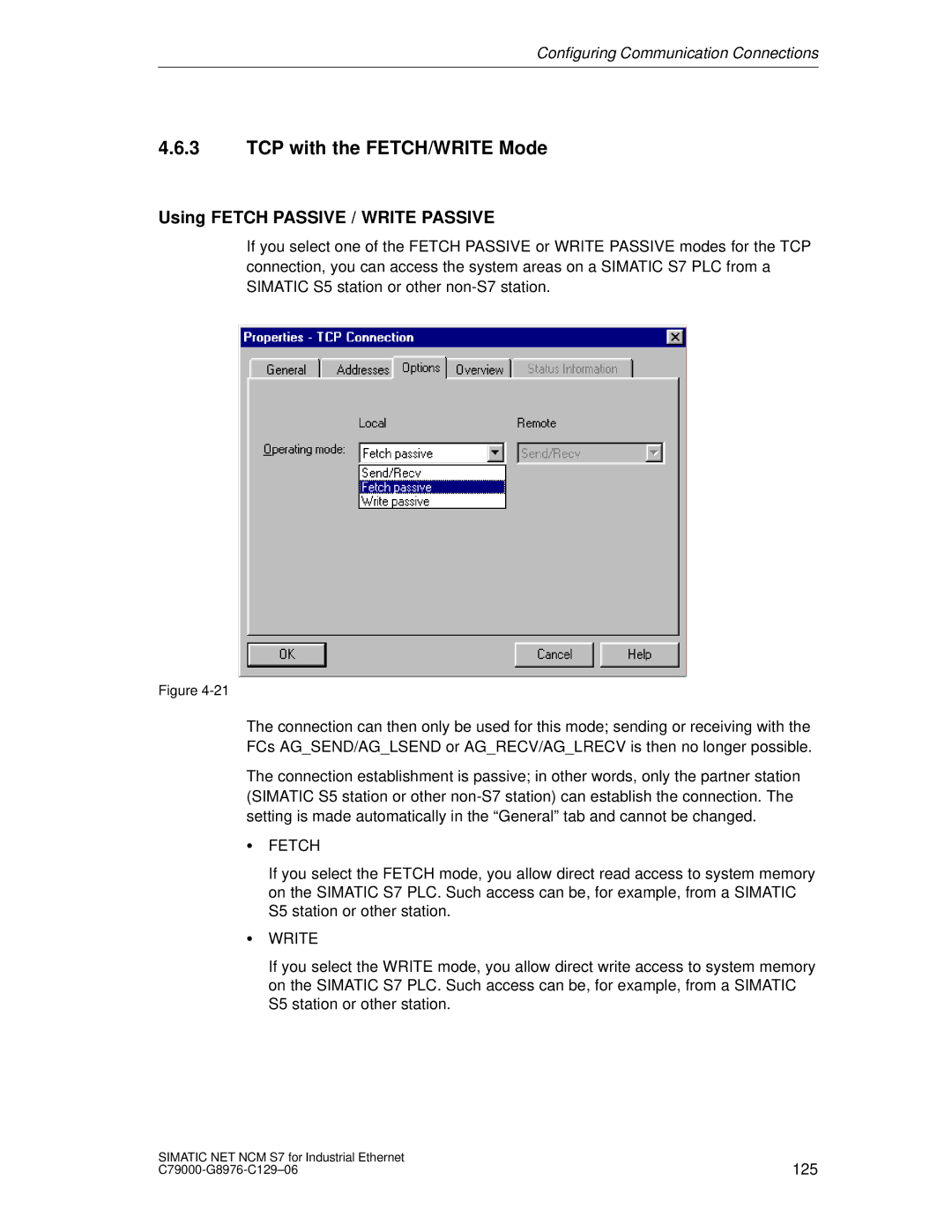 Siemens S7 appendix TCP with the FETCH/WRITE Mode, Using Fetch Passive / Write Passive 