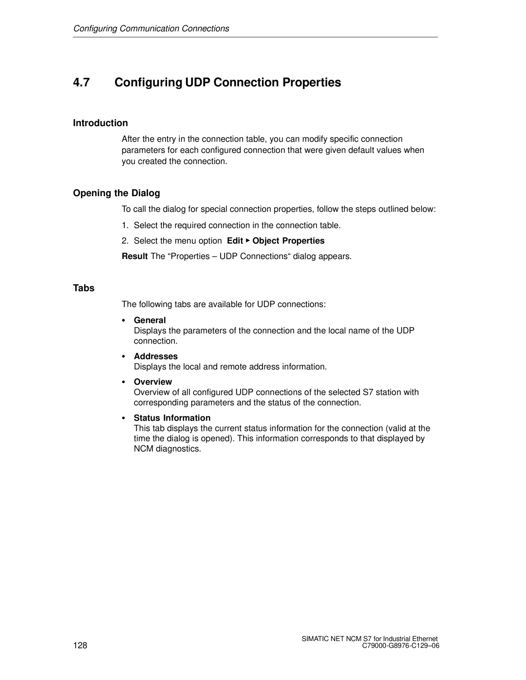 Siemens S7 appendix Configuring UDP Connection Properties, Introduction 