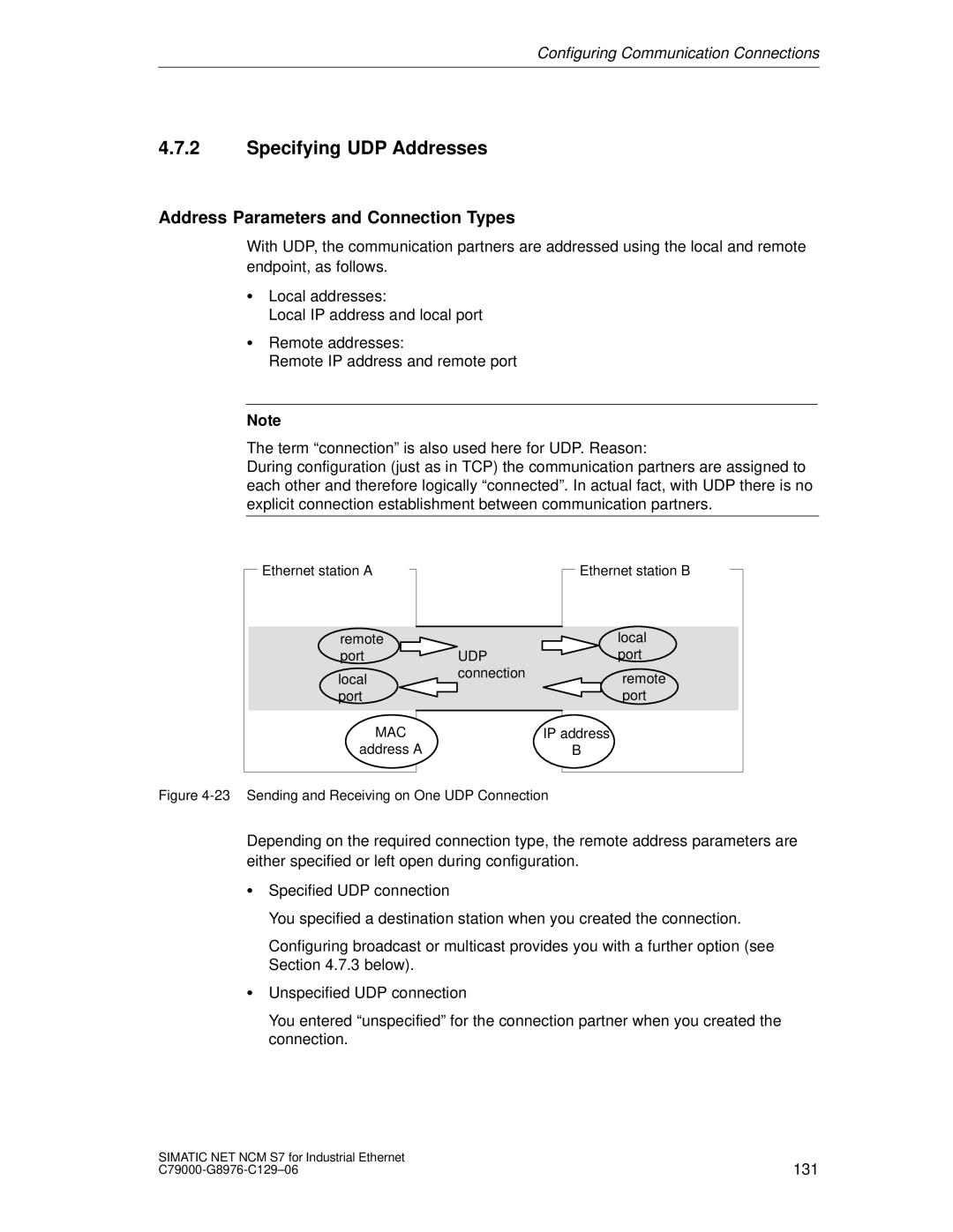 Siemens S7 appendix Specifying UDP Addresses, Sending and Receiving on One UDP Connection 