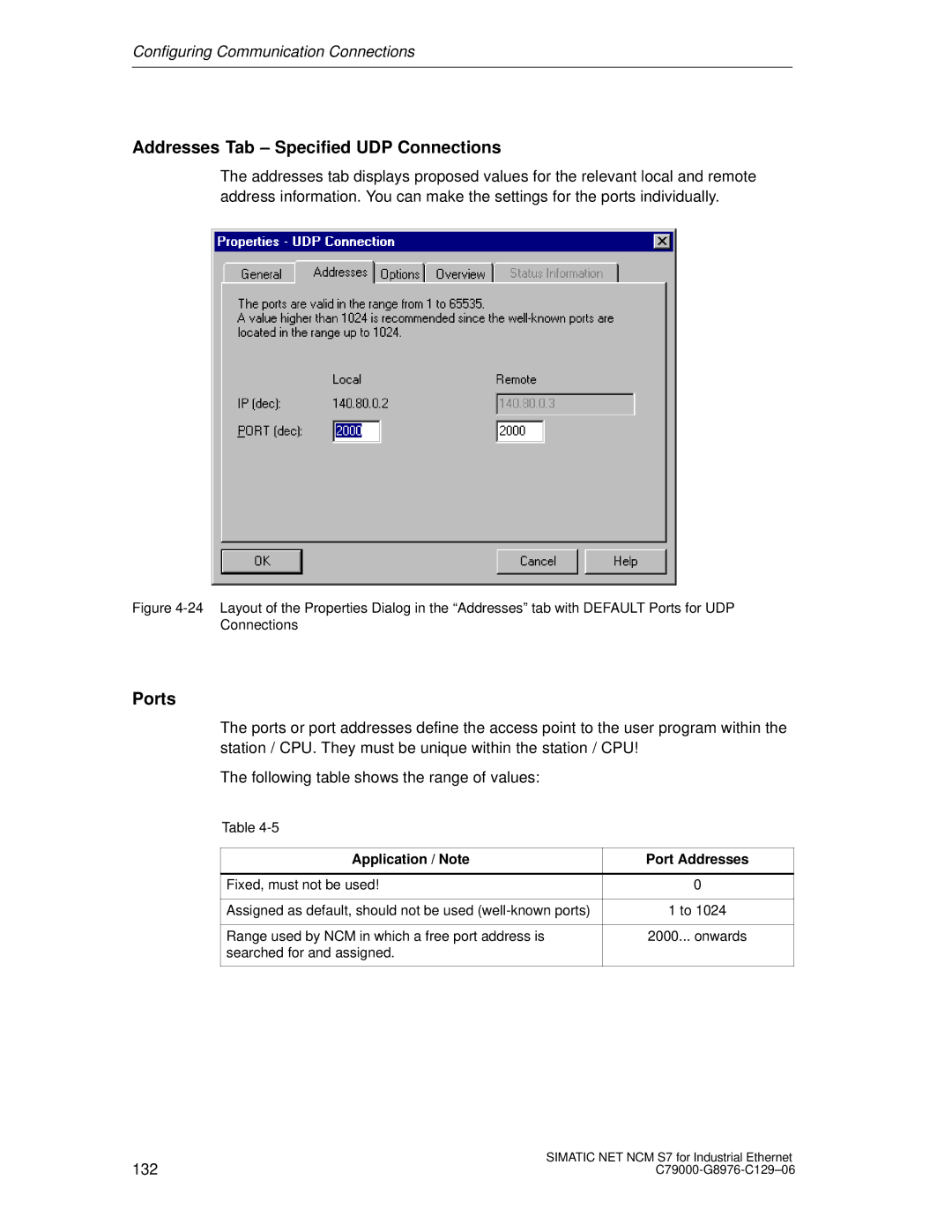 Siemens S7 appendix Addresses Tab Specified UDP Connections, Ports 