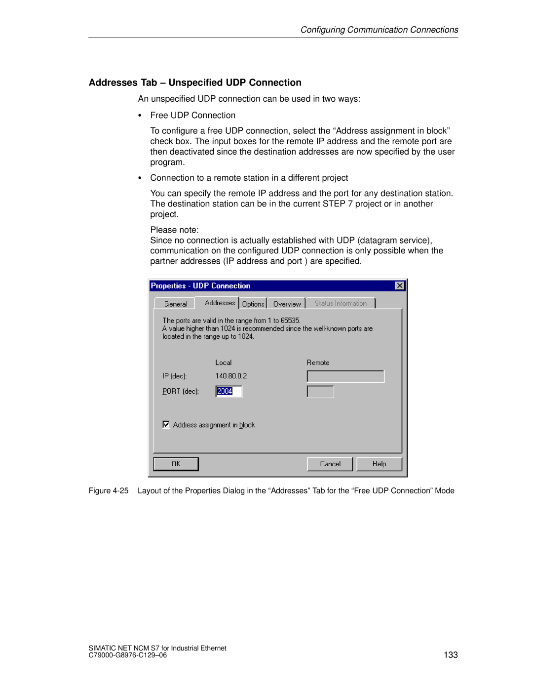 Siemens S7 appendix Addresses Tab Unspecified UDP Connection 