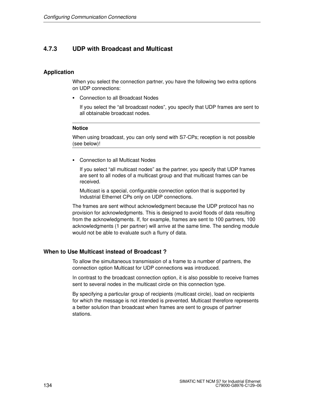 Siemens S7 appendix UDP with Broadcast and Multicast, When to Use Multicast instead of Broadcast ? 