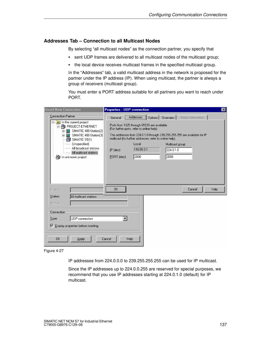 Siemens S7 appendix Addresses Tab Connection to all Multicast Nodes 