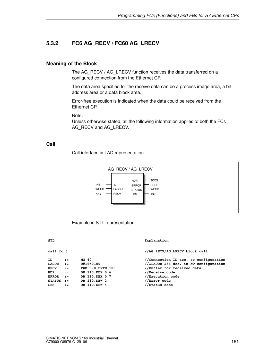 Siemens S7 appendix 2 FC6 Agrecv / FC60 Aglrecv, Agrecv / Aglrecv 