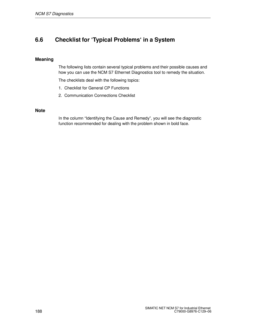 Siemens S7 appendix Checklist for ‘Typical Problems‘ in a System, Meaning 