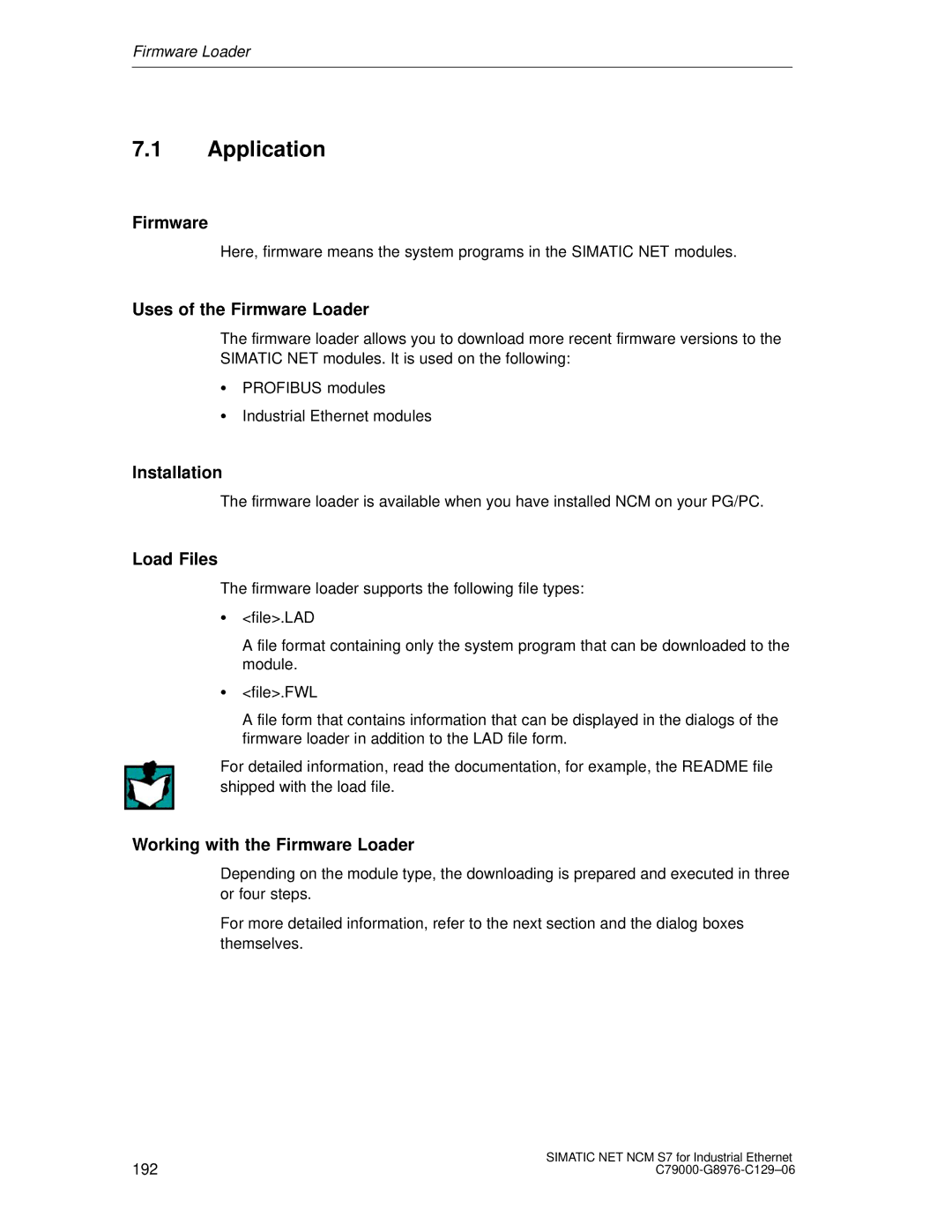 Siemens S7 appendix Application, Uses of the Firmware Loader, Load Files, Working with the Firmware Loader 