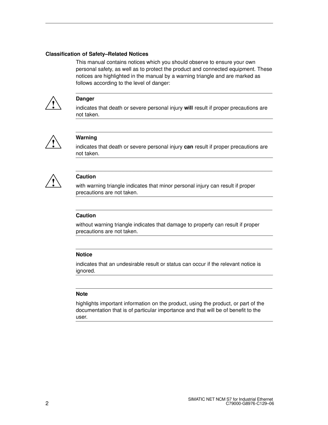 Siemens S7 appendix Classification of Safety-Related Notices 