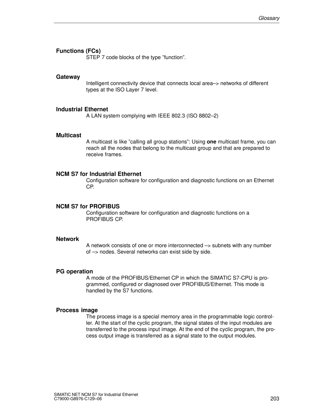 Siemens appendix Gateway, Multicast, NCM S7 for Industrial Ethernet, NCM S7 for Profibus, Network, PG operation 