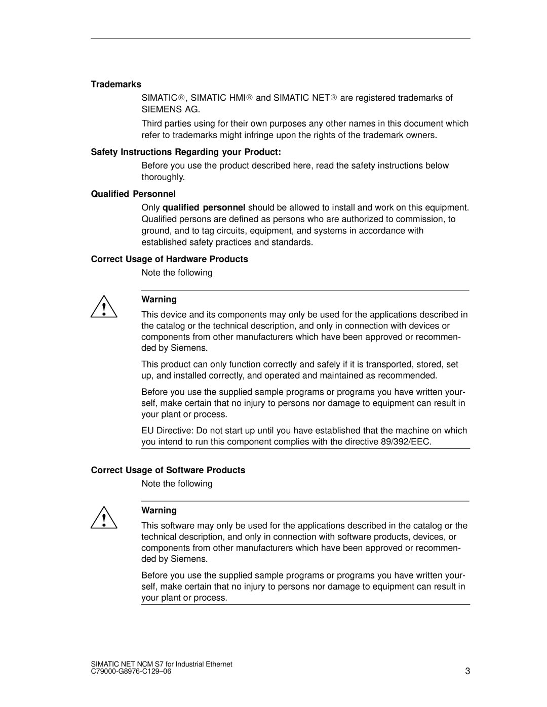 Siemens S7 Trademarks, Safety Instructions Regarding your Product, Qualified Personnel, Correct Usage of Hardware Products 