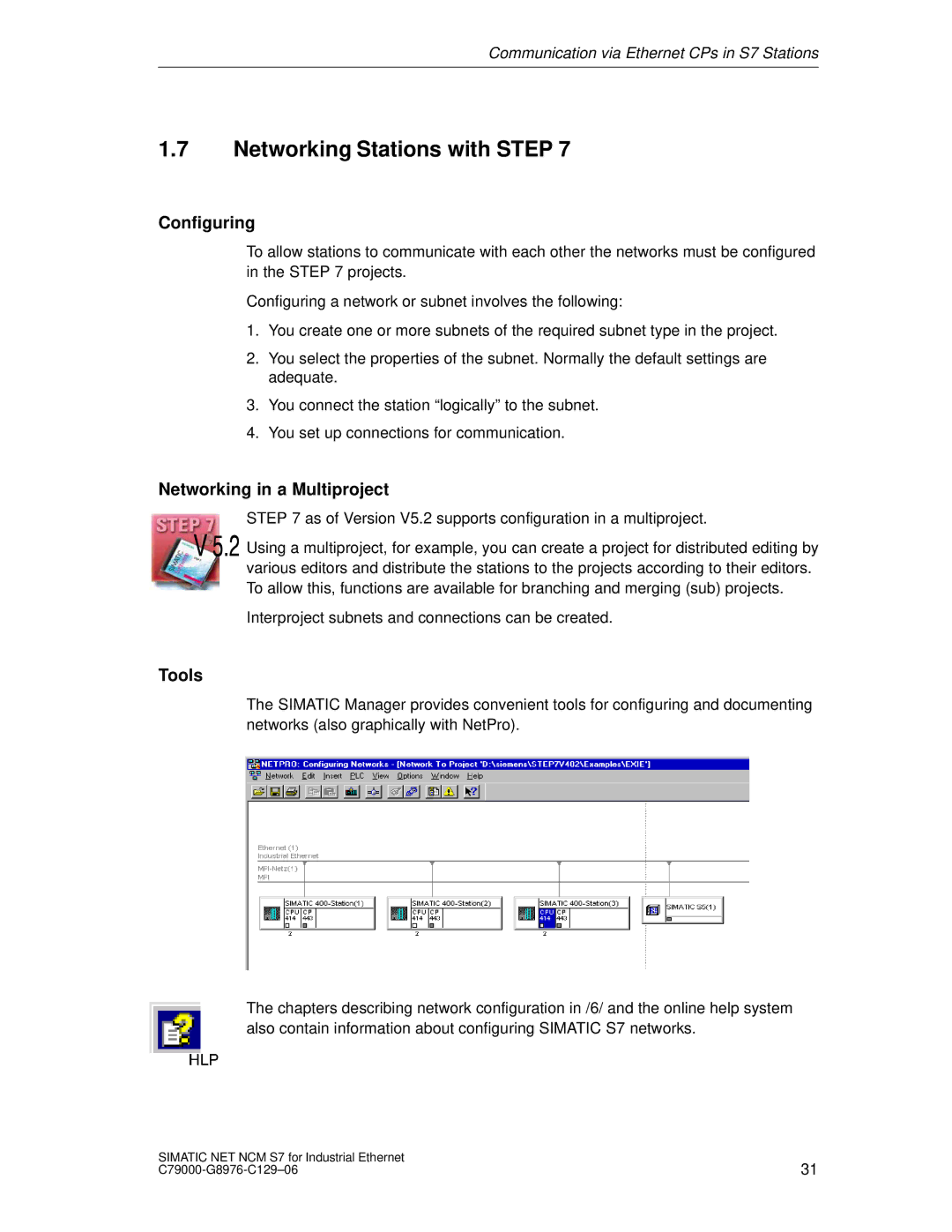 Siemens S7 appendix Networking Stations with Step, Configuring, Networking in a Multiproject, Tools 